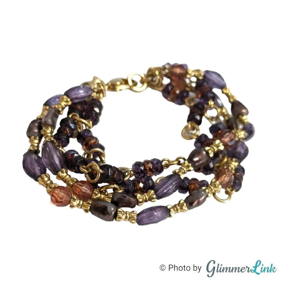 Vintage Liz Claiborne Purple Multi Strand Beaded Bracelet